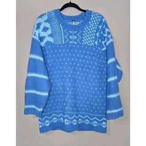 Free People Womens Oversized Snow Day Knit Sweater Frozen Lake Combo Blue S/P